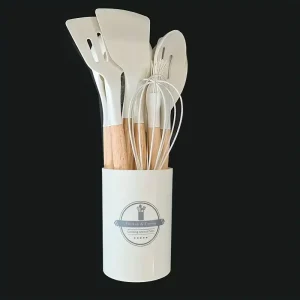 12pcs Set of Multi-color Silicone Wooden Handle