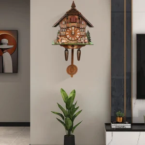 Wooden Cuckoo Clock Multi-Colored Decor,Modern House-Shaped Wall Clock for Home & Office - Battery Powered,Auto-Chime 7:00-21:00