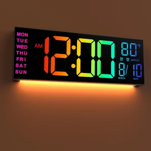 16" B Large Digital Wall Clock, Big LED Display with Remote, 8 RGB Color, Alarm, DST, Temperature for Living Room, Office